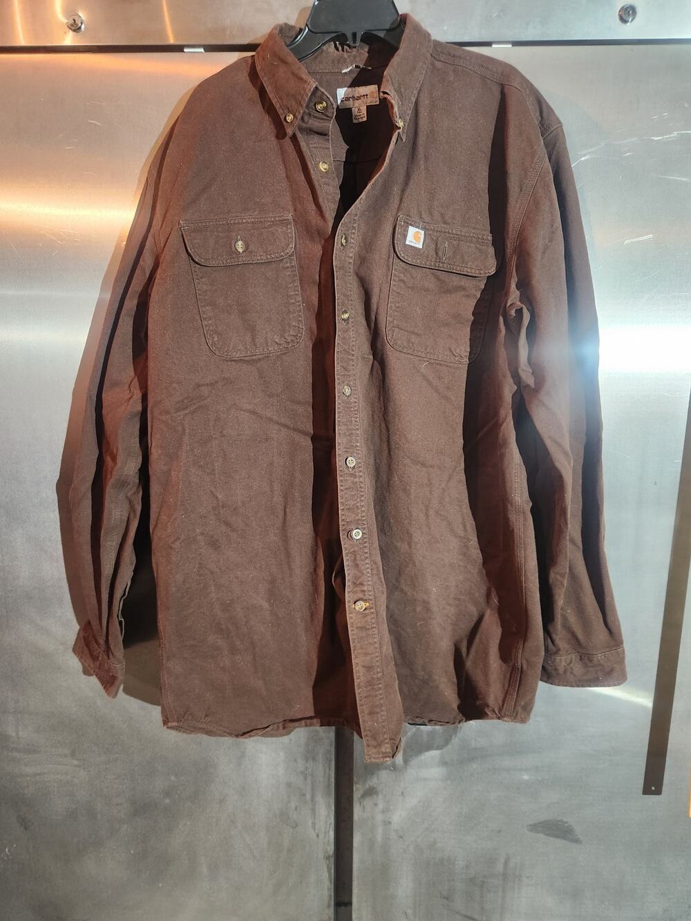 Carhartt Mens Long Sleeve Work Shirt XL Tall Brown Original Fit Button Up Cotton